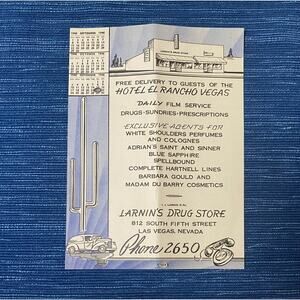 Vtg Larnin's Drug Store Hotel Casino El Rancho Las Vegas Nevada Club Advertising